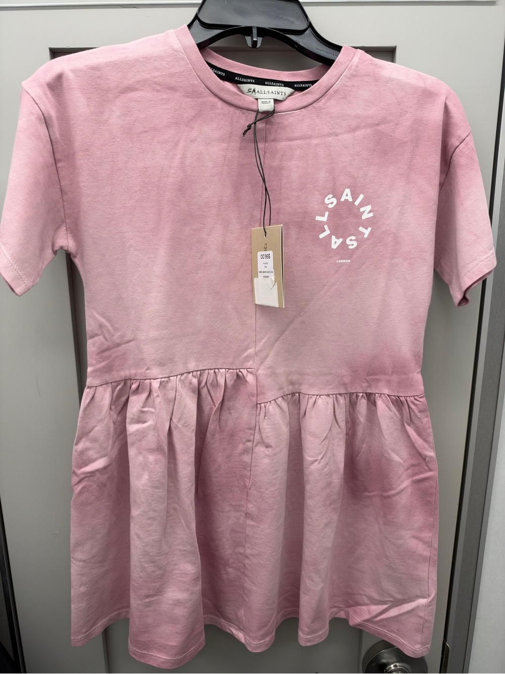 All Saints Pink Short Sleeve Peplum Tee Dress